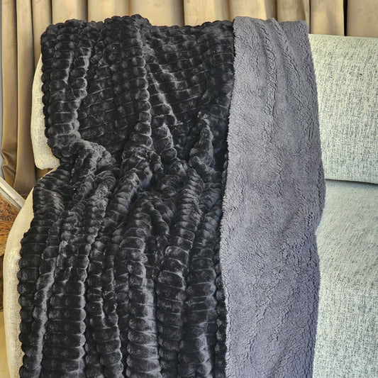 Striped Rabbit Fur Throw Blanket – Single & Half Size (1 Piece)