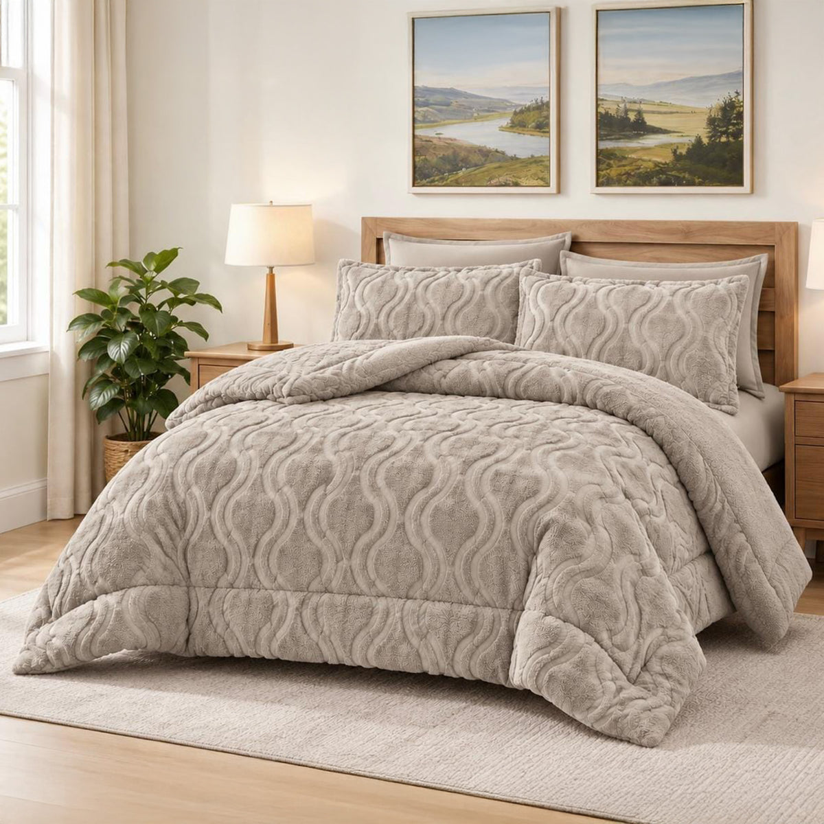 Soft Sherpa Coverlet Set – Taupe – King Size & Single Half