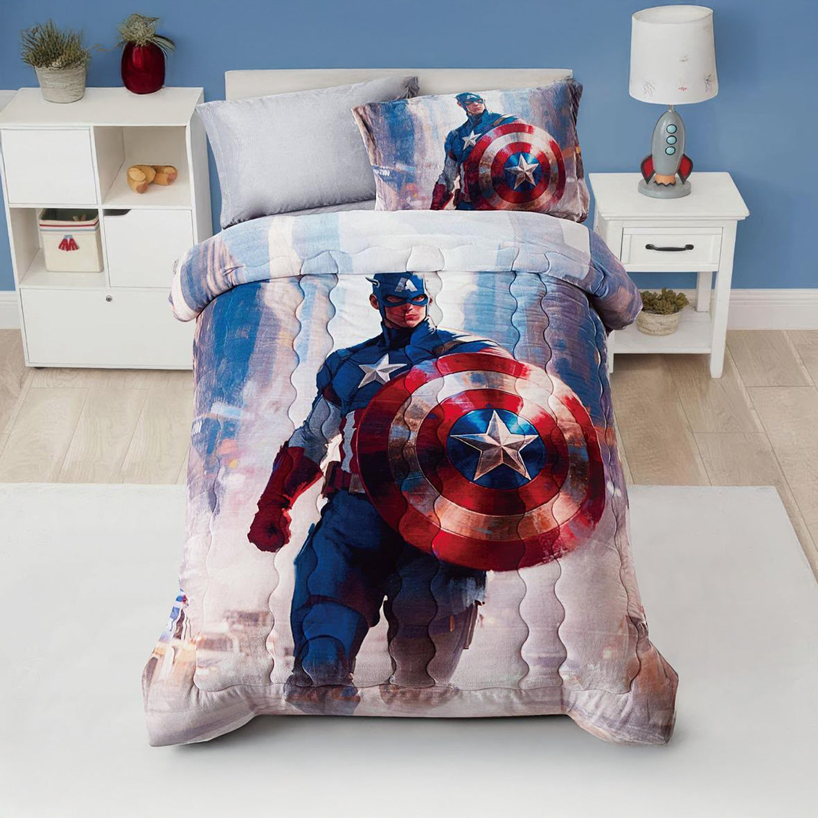 Winter Mohair coverlet – Captain America – Single Half Size (4Pcs) {Many design available}
