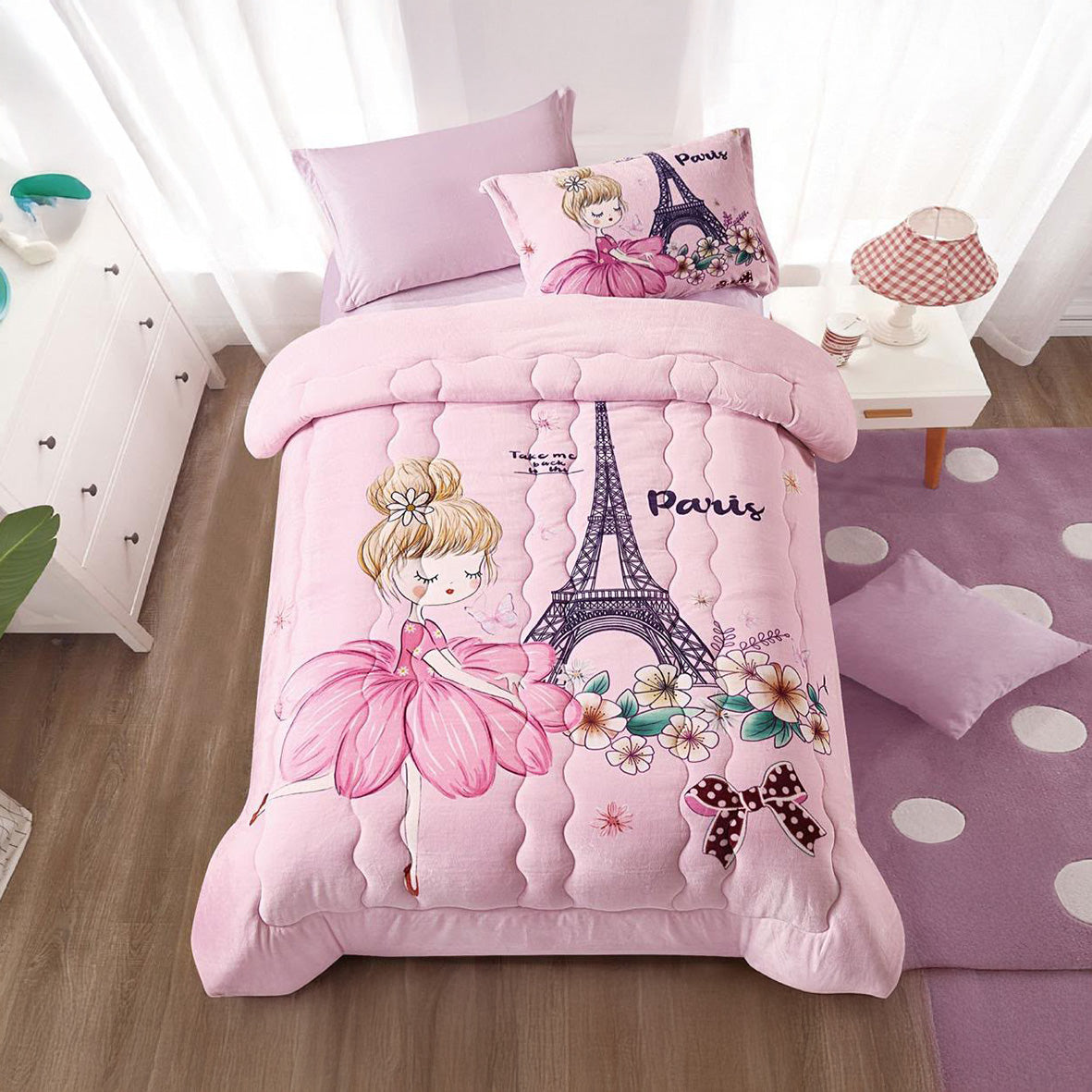 Winter Mohair coverlet – Paris Girl – Single Half Size (4Pcs) {Many design available}