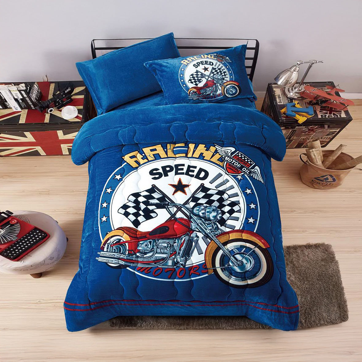 Winter Mohair coverlet – Racing Car Blue – Single Half Size (4Pcs) {Many design available}