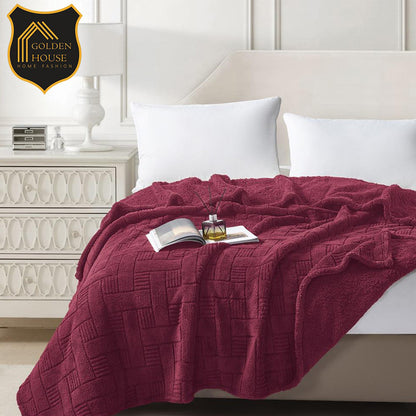 Jacquard Sherpa Throw Blanket Ultra Soft & Warm Available in 2 Sizes Double & Single