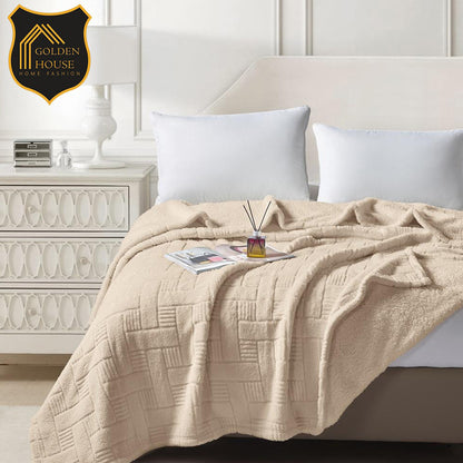 Jacquard Sherpa Throw Blanket Ultra Soft & Warm Available in 2 Sizes Double & Single