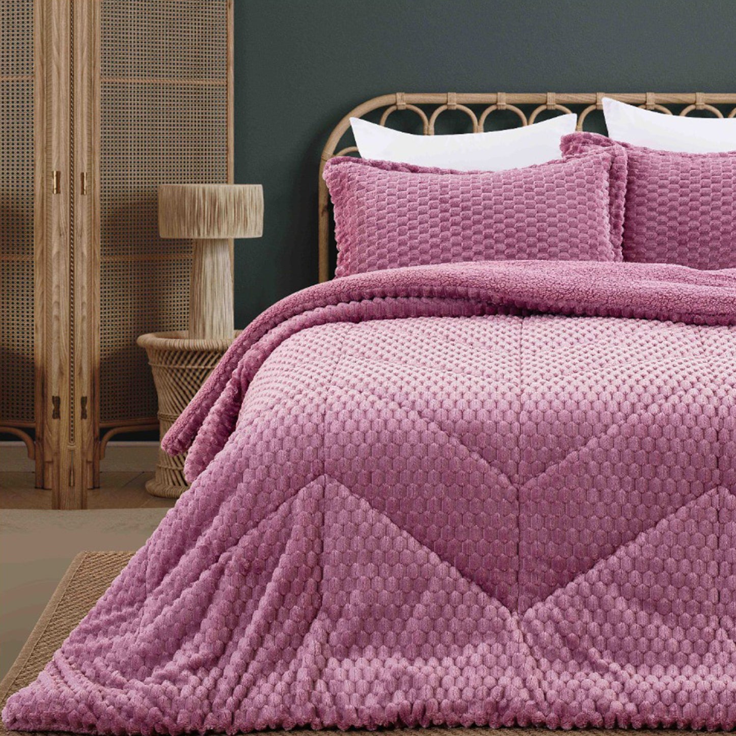 Coverlet Set | Jacquard Flannel | King Size | 3 Pieces | Winter Warm