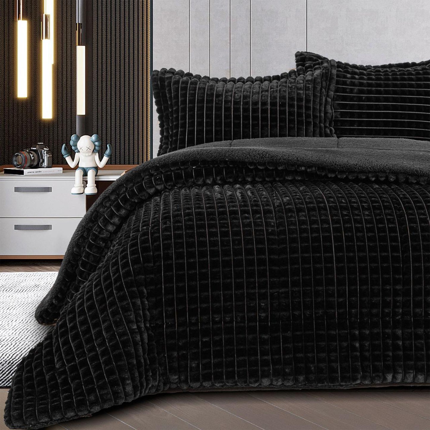 Coverlet Set | Jacquard Flannel | King Size | 3 Pieces | Winter Warm