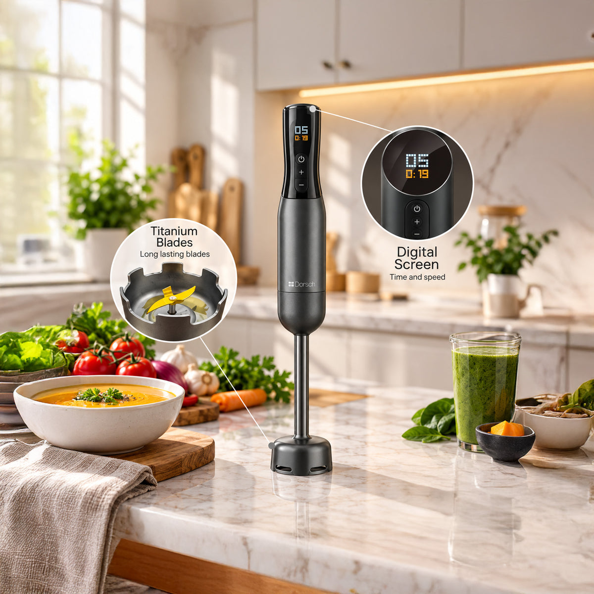 Digital Hand Blender Dorsch 1000W – 9 Speeds & Timer | DH-07220