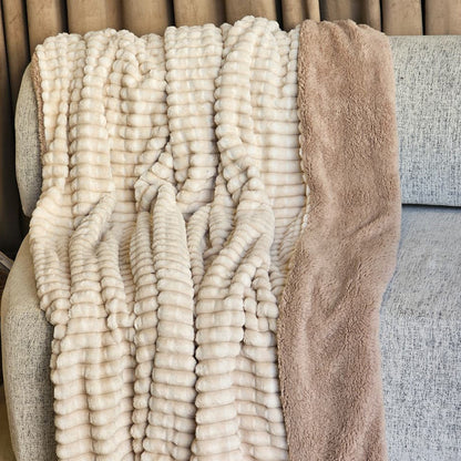 Striped Rabbit Fur Throw Blanket – Single & Half Size (1 Piece)