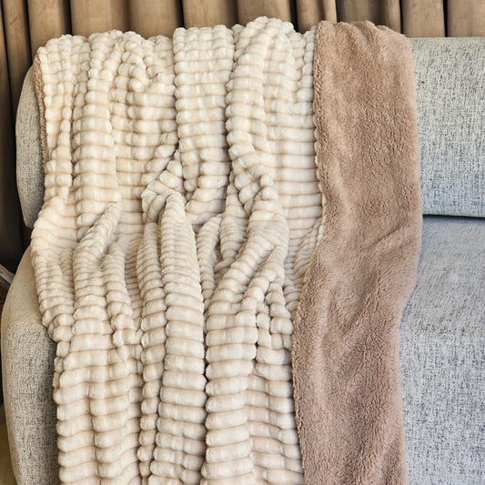Striped Rabbit Fur Throw Blanket – Single & Half Size (1 Piece)