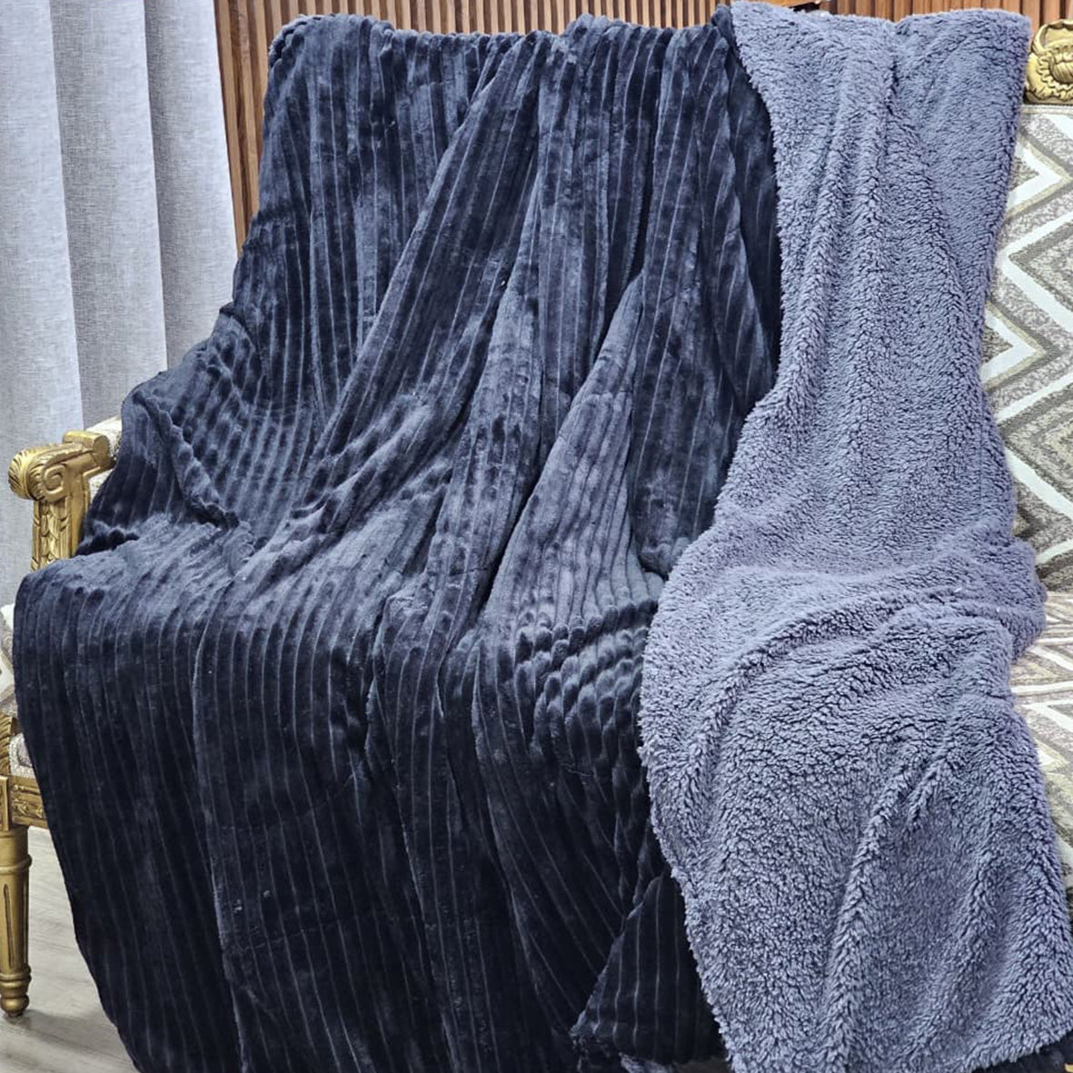 Striped Rabbit Fur Throw Blanket – Single & Half Size (1 Piece)