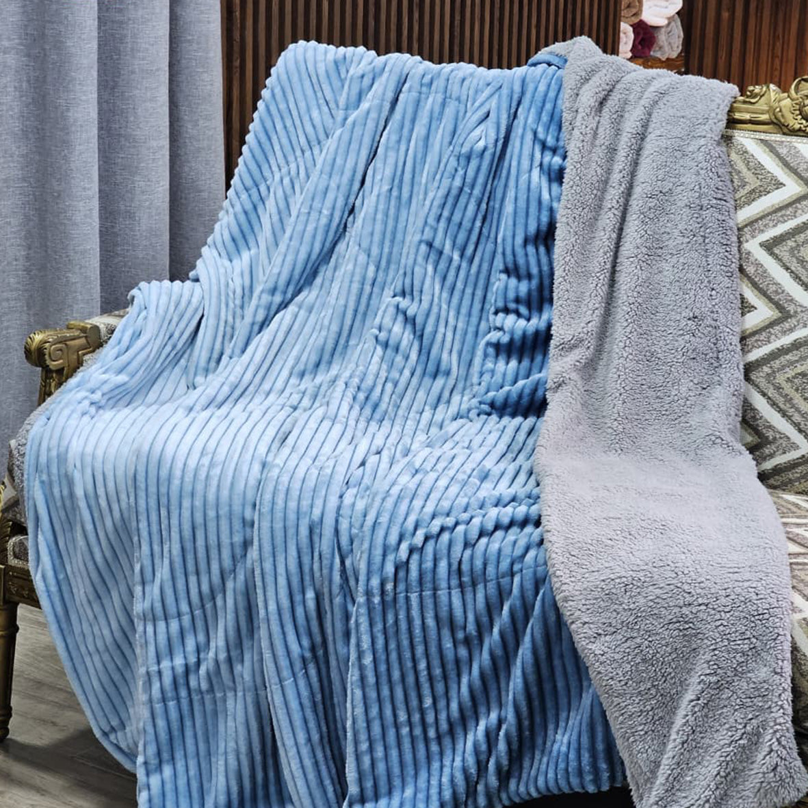 Striped Rabbit Fur Throw Blanket – Single & Half Size (1 Piece)