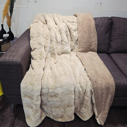 Quilted Rabbit Fur Throw Blanket – Single & Half Size (1 Piece)