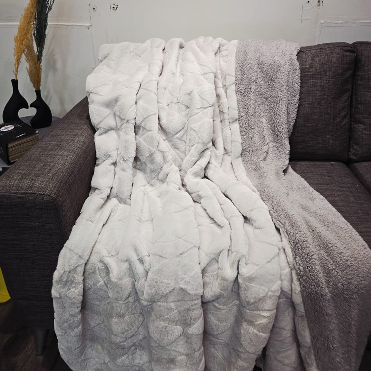 Quilted Rabbit Fur Throw Blanket – Single & Half Size (1 Piece)