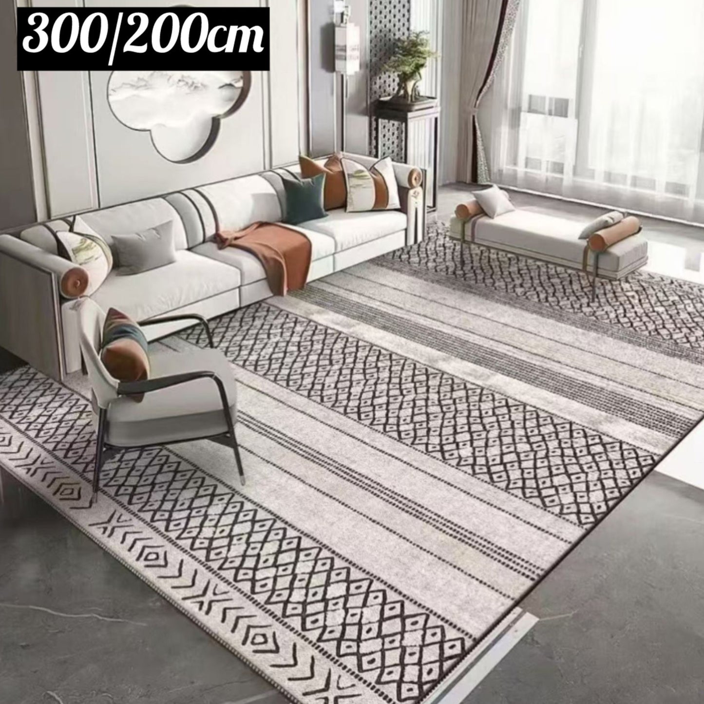 3D Living Room Rug | 200×300 cm | Anti-Slip Rubber Base | Waterproof & High Quality