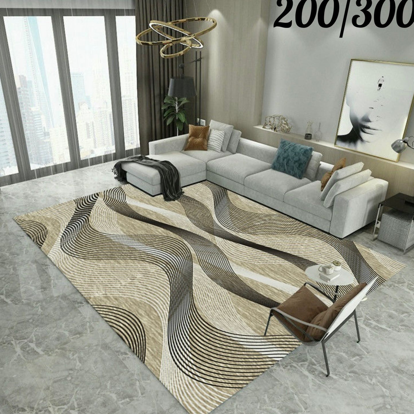 3D Living Room Rug | 200×300 cm | Anti-Slip Rubber Base | Waterproof & High Quality