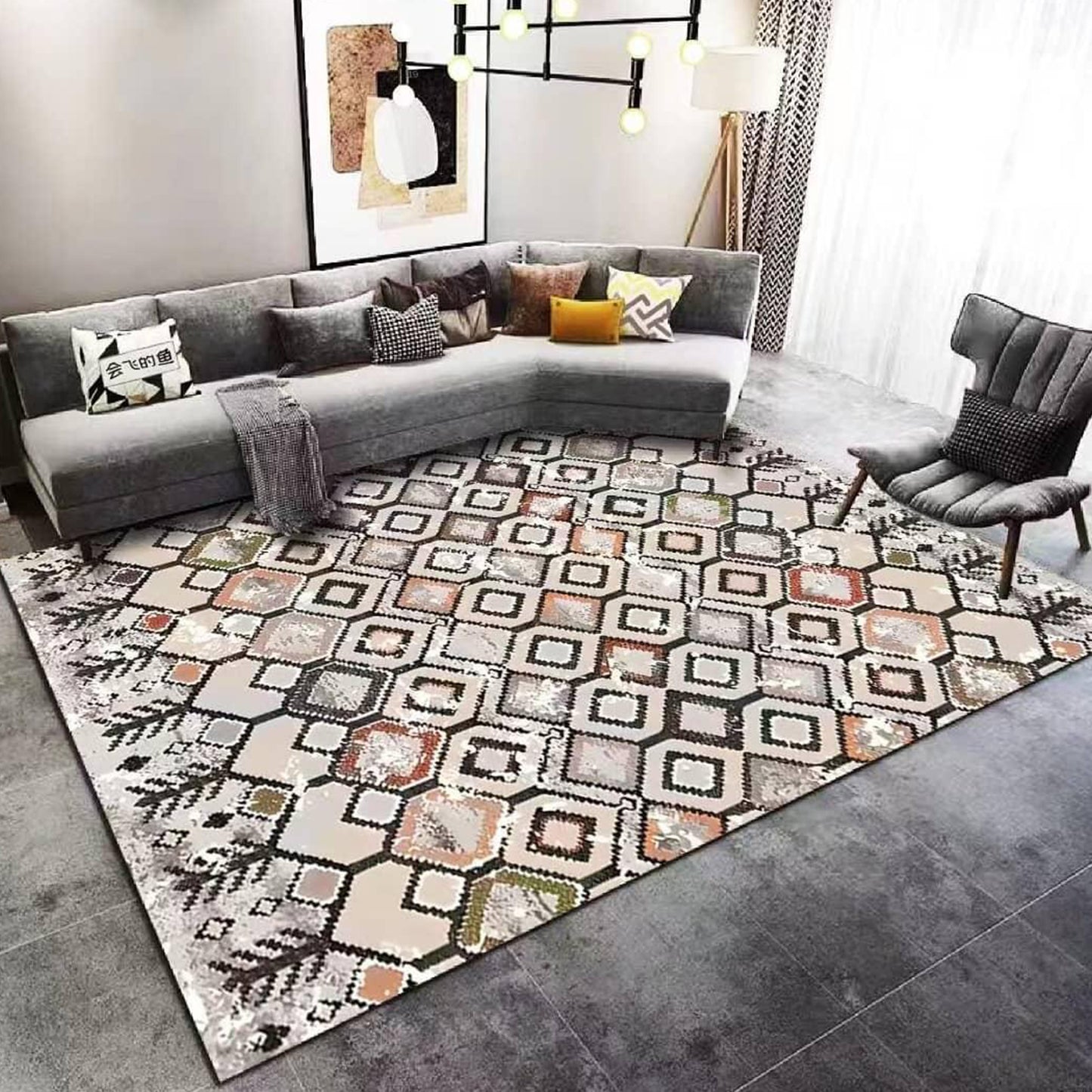 3D Living Room Rug | 160×230 cm | Anti-Slip Rubber Base | Waterproof & High Quality