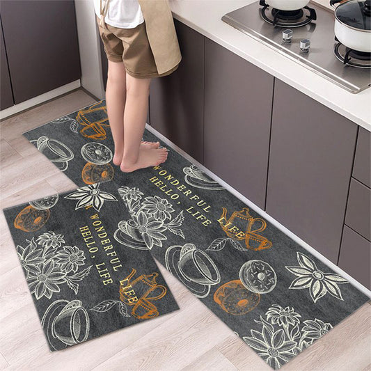 Kitchen Mat Set | Anti-Slip Leather Base | 2 Pieces | Water-Absorbent & Heavy Quality