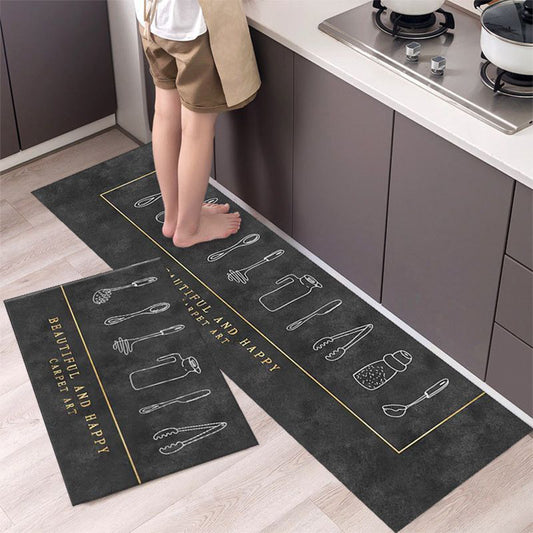Kitchen Mat Set | Anti-Slip Leather Base | 2 Pieces | Water-Absorbent & Heavy Quality
