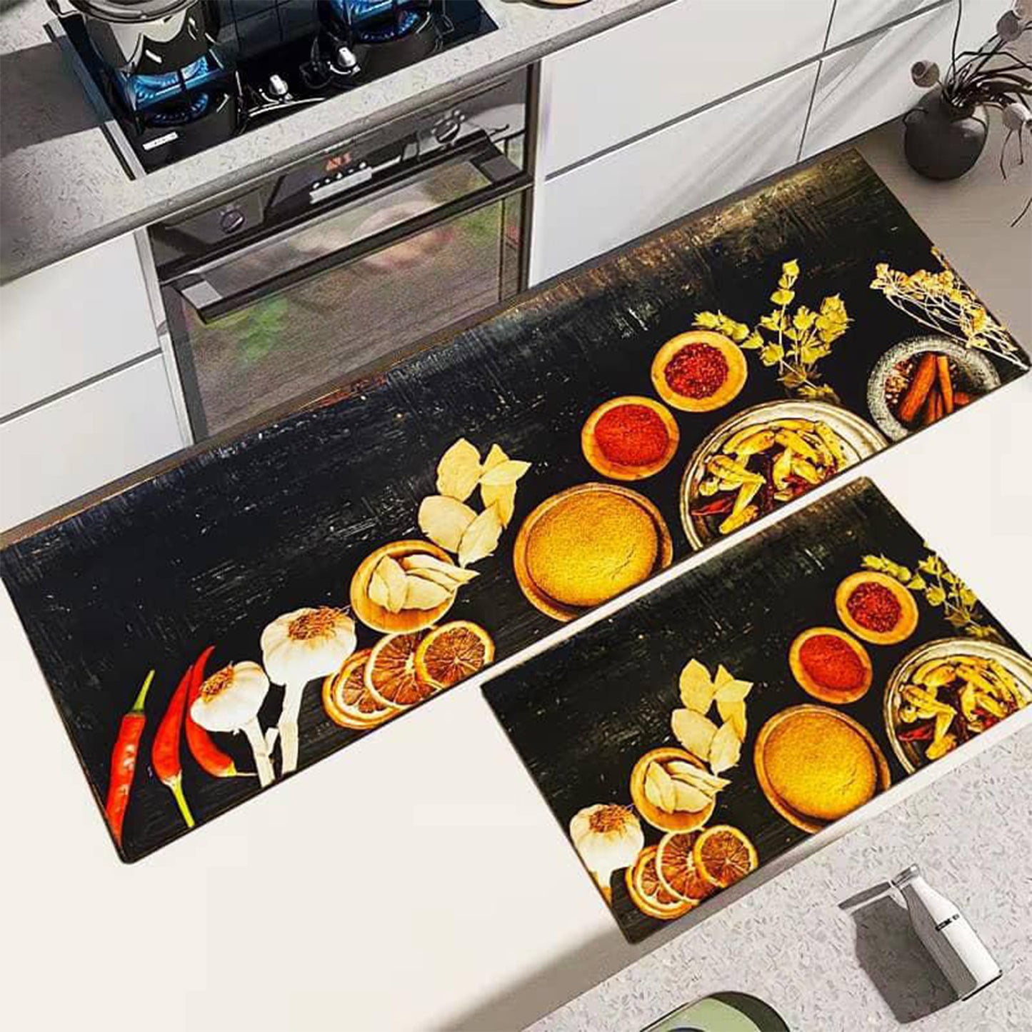 Kitchen Mat Set | Anti-Slip Leather Base | 2 Pieces | Water-Absorbent & Heavy Quality