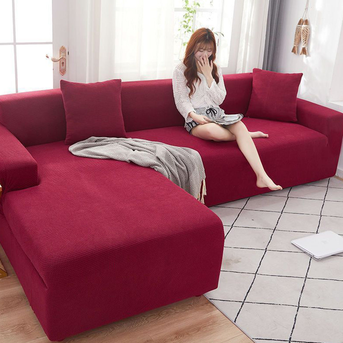 Premium Corner Sofa Cover Set – Heavy Stretch Fabric (4 Pieces)