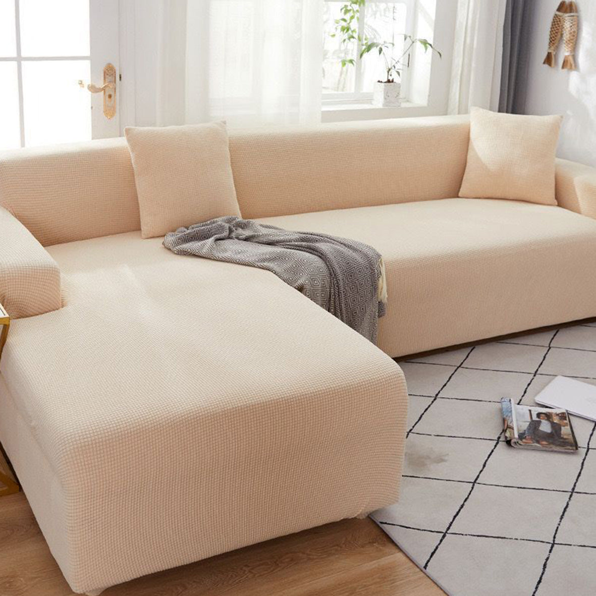 Premium Corner Sofa Cover Set – Heavy Stretch Fabric (4 Pieces)