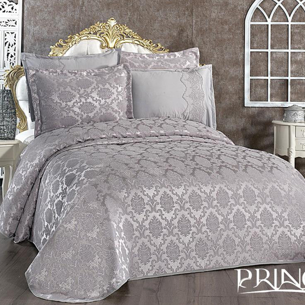 Bridal bed set collection pique 100% Cotton Jacquard King size 6Pcs