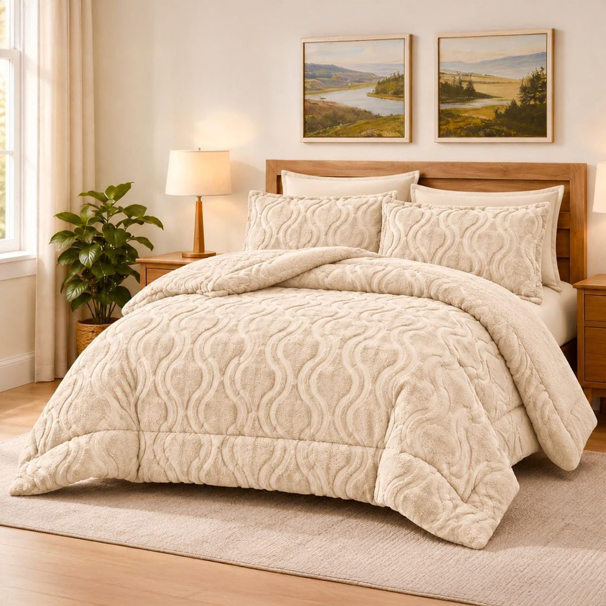 Soft Sherpa Coverlet Set – Beige – King Size & Single Half