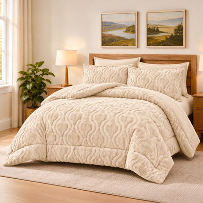 Soft Sherpa Coverlet Set – Beige – King Size & Single Half