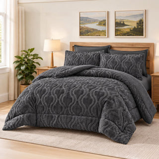Soft Sherpa Coverlet Set – Dark Gray – King Size & Single Half