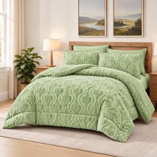 Soft Sherpa Coverlet Set – Light Green – King Size & Single Half