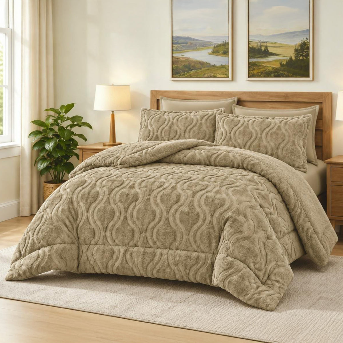 Soft Sherpa Coverlet Set – Greige – King Size & Single Half