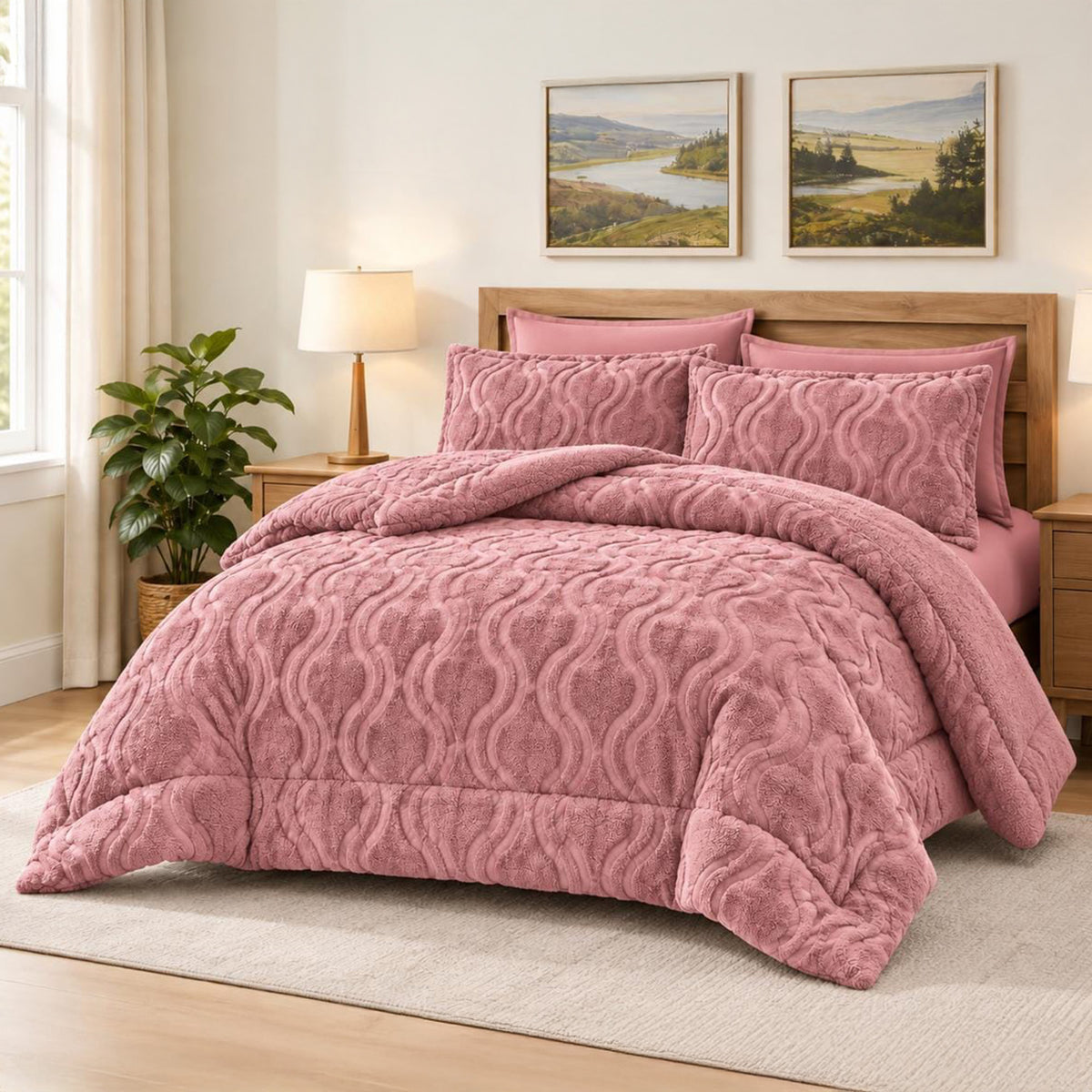 Soft Sherpa Coverlet Set – Rose – King Size & Single Half