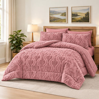 Soft Sherpa Coverlet Set – Rose – King Size & Single Half