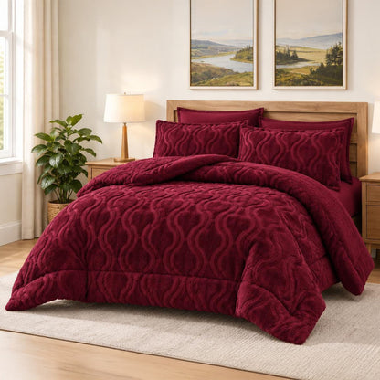 Soft Sherpa Coverlet Set – Bordeaux – King Size & Single Half