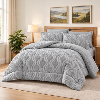Soft Sherpa Coverlet Set – Light Gray – King Size & Single Half