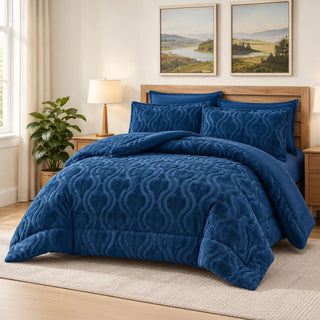 Soft Sherpa Coverlet Set – Navy Blue – King Size & Single Half