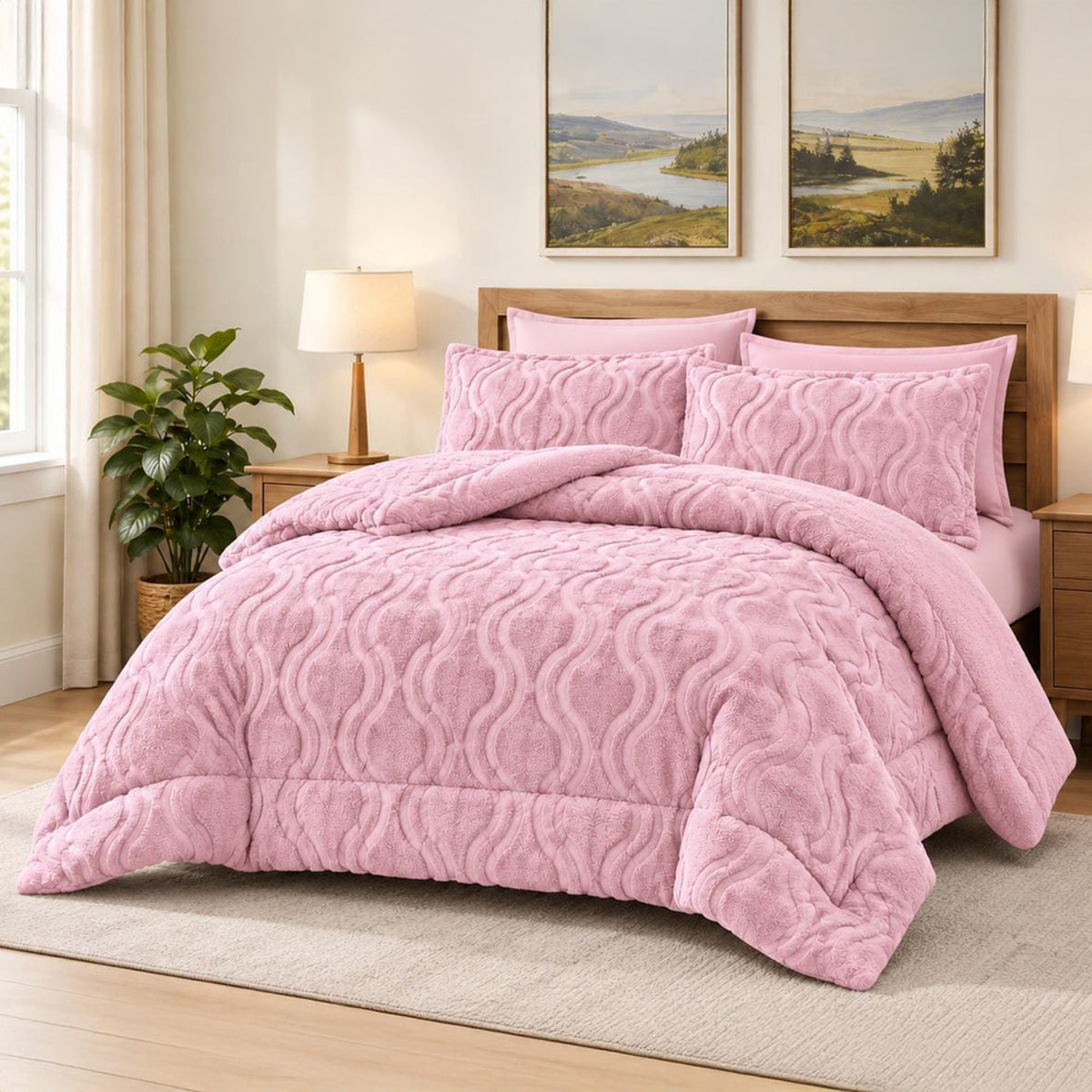 Soft Sherpa Coverlet Set – Pink – King Size & Single Half