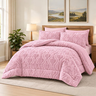 Soft Sherpa Coverlet Set – Pink – King Size & Single Half