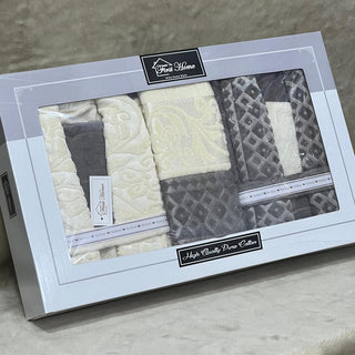 100% Cotton Bathrobe Set – White & Dark Gray