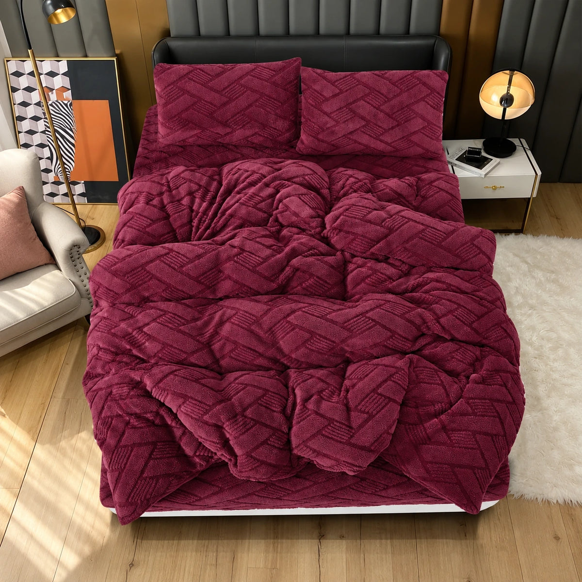 Angela Mohair Bed Set in Burgundy – Golden House