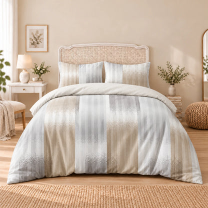 Carrol microfiber bed set, Neutral Gradient Stripes, design 2737, full bed with matching pillowcases
