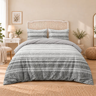 Carrol microfiber bed set, Distressed Gray Bands, design 75A2281, full bed with matching pillowcases