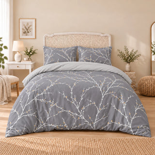 Carrol microfiber bed set, Gray Winter Branches, design 75A2286, full bed with matching pillowcases