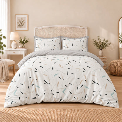 Carrol microfiber bed set, Mint Abstract Leaves, design 75A2683, full bed with matching pillowcases