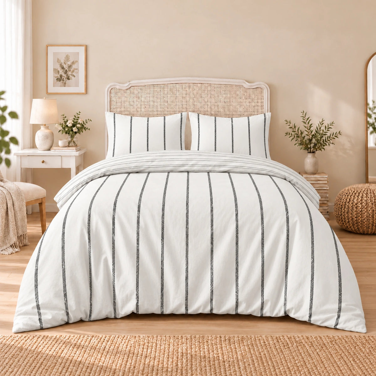 Carrol microfiber bed set, Charcoal Pinstripes, design 75A2696, full bed with matching pillowcases