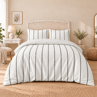 Carrol microfiber bed set, Charcoal Pinstripes, design 75A2696, full bed with matching pillowcases
