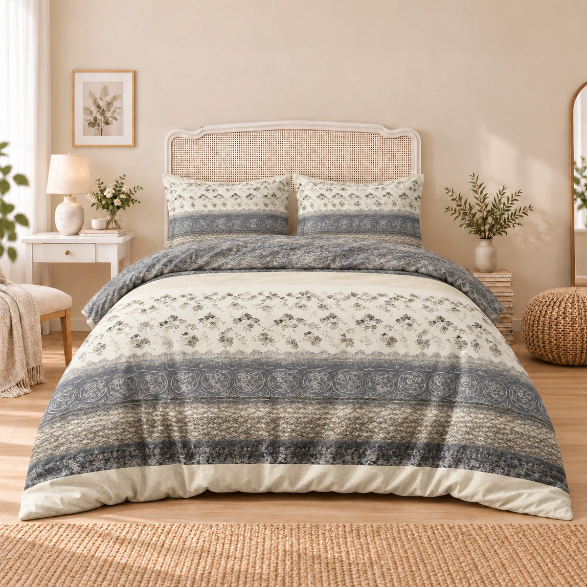 Carrol microfiber bed set, Ornamental Border, design 75A2716, full bed with matching pillowcases