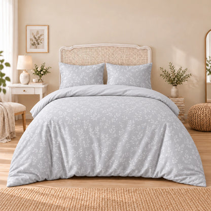 Carrol microfiber bed set, Silver Leaf Vines, design 75A2717, full bed with matching pillowcases