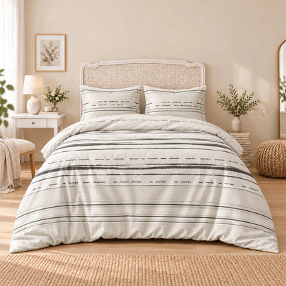 Carrol microfiber bed set, White Charcoal Stripes, design 75A2723, full bed with matching pillowcases