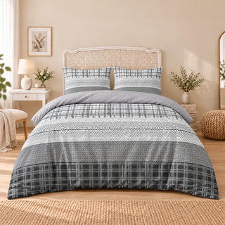 Carrol microfiber bed set, Monochrome Plaid Bands, design 75A2728, full bed with matching pillowcases