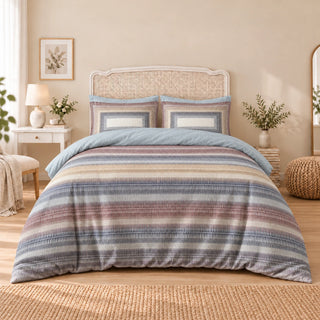 Carrol microfiber bed set, Muted Multicolor Bands, design 75A2732, full bed with matching pillowcases